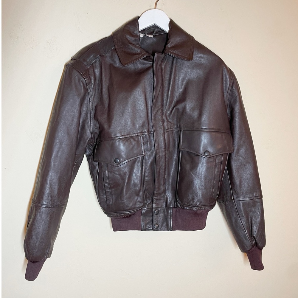Unisex-Dark Brown Leather Bomber Jacket